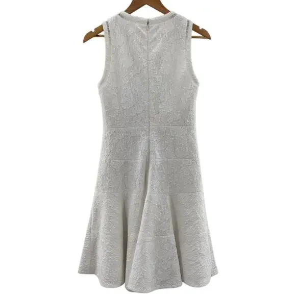 Rebecca Taylor Jacquard Knit Sleeveless White Tonal Floral Fit & Flare Dress 4 - Picture 10 of 15